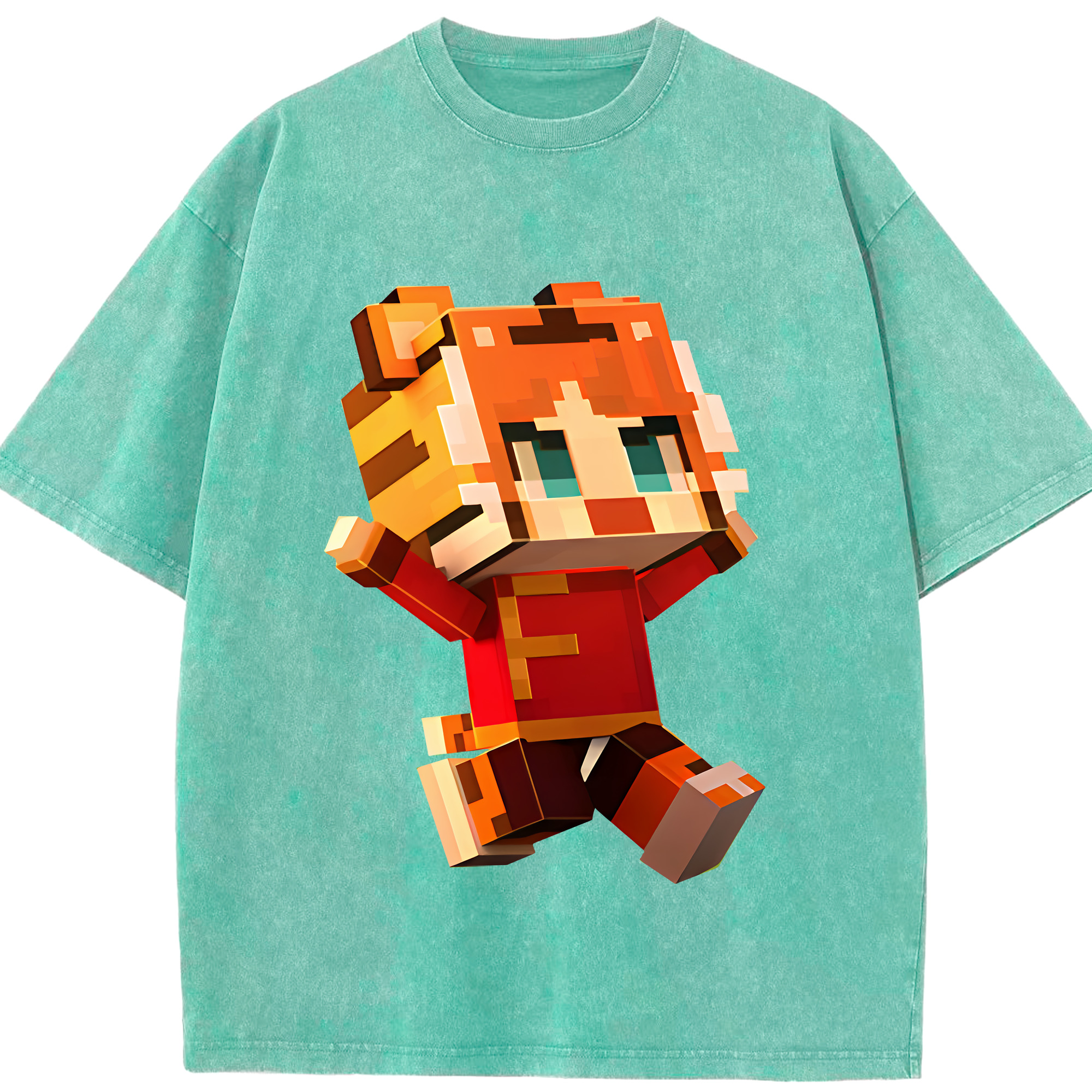 （画像用） マインクラフト ブロックの世界 Minecraft MC Block world 綿100% ヴィンテージ風 半袖Tシャツ（フロントプリント）